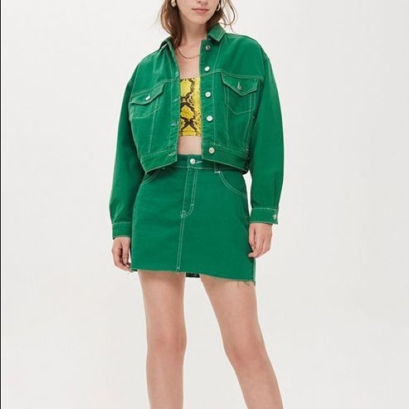 Topshop Moto Green Denim Jacket - Picture 2 of 4